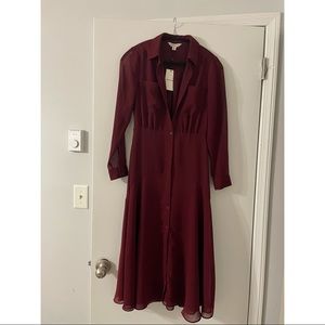NWT. Burgundy Midi Whsitles Shirt Dress. Size 4